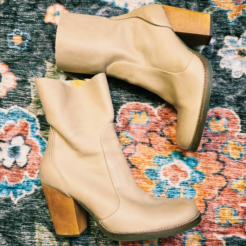Latigo Leather Ankle Boots Anthropologie 8.5 Tan Western Boho Cottagecore Fall